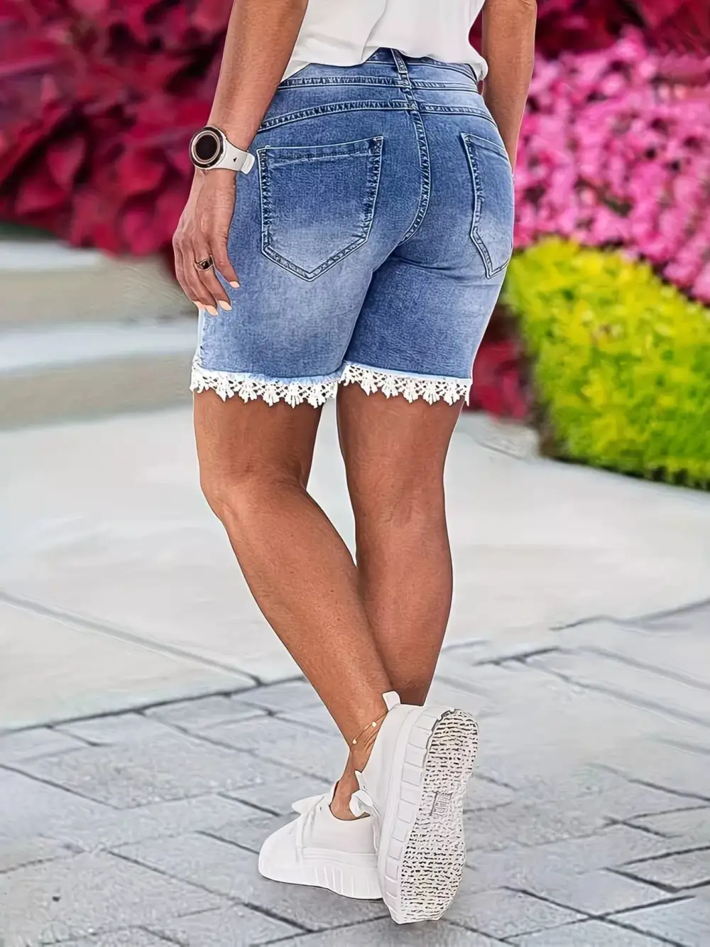 Lace Trim Denim Shorts