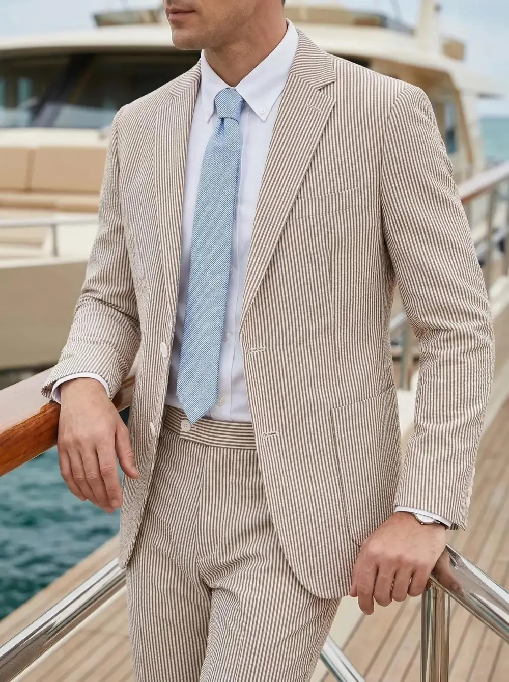 🔥Men's 2-Piece Seersucker Suits Classic Jacket & Trousers