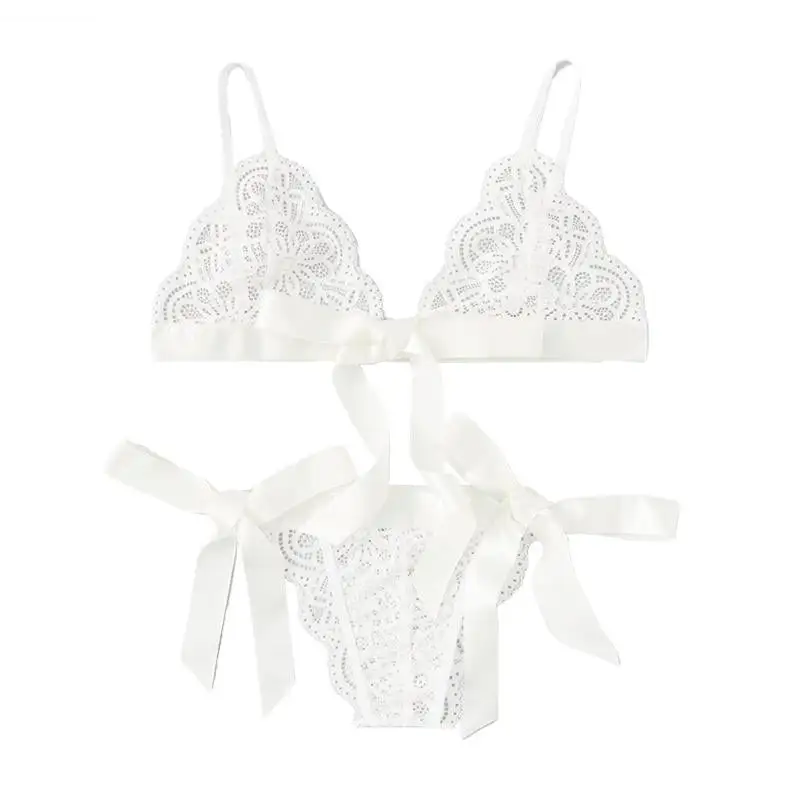 Satin Bow Floral Lace Lingerie Set