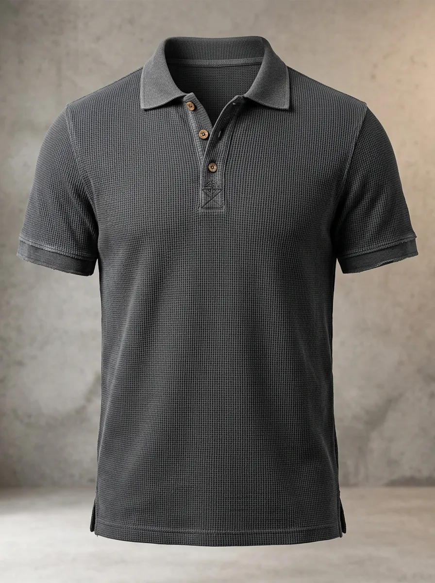 Waffle-Knit Men's Polo Shirt