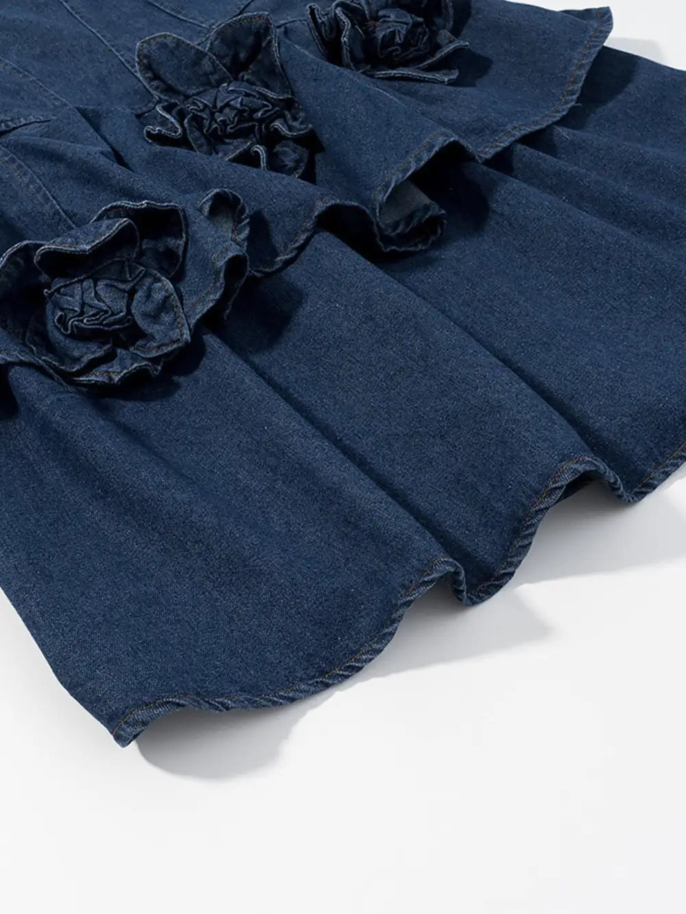 Floral Denim Ruffle Dress Casual