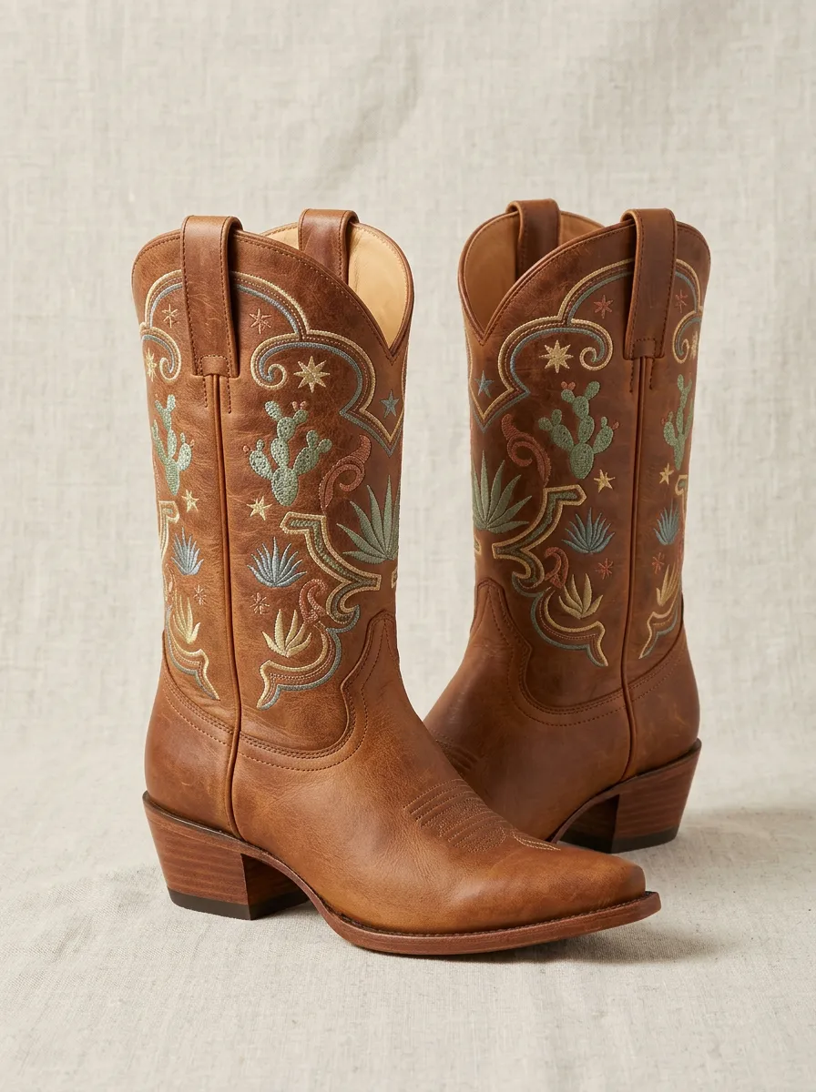 Frontier Cactus Desert Star Country Style Unisex Western Cowboy Boots