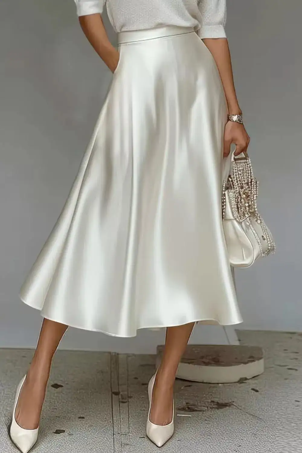 Everyday Satin A-line Midi Skirt