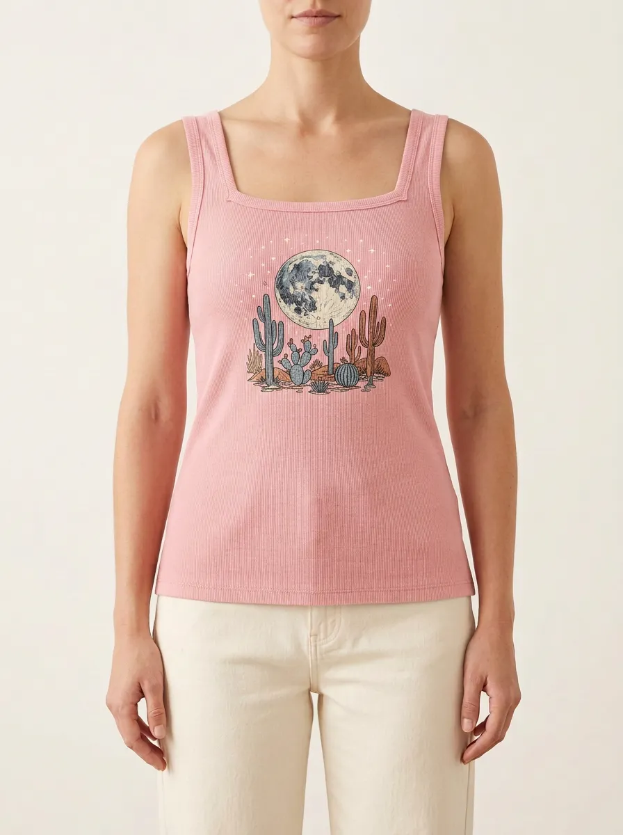 Cowgirl Cactus Moon Built-In Bra Tank Top