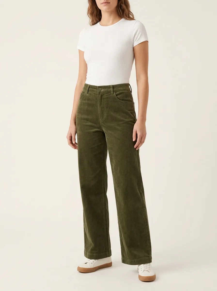 Women's High-Rise Straight-Leg Corduroy Pants