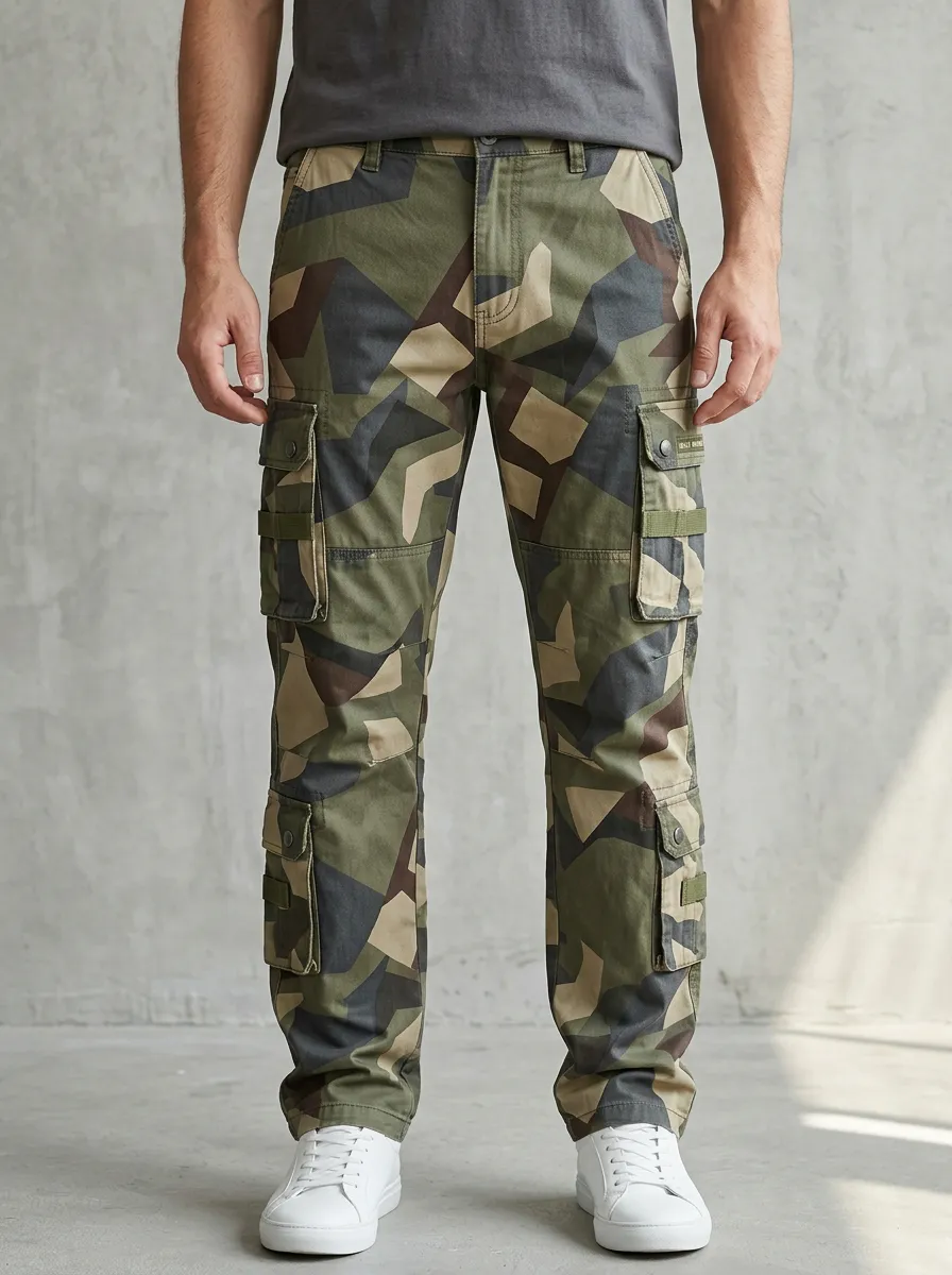 Men's Geometric Camo Knee Panel Cargo Pants
