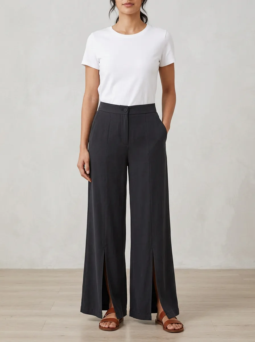 Women's Front-Slit Wide-Leg Trousers
