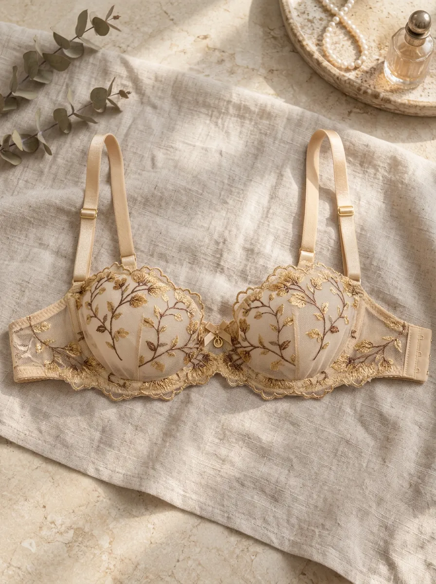 Women's Floral Embroidery Mesh Embroidered Detail Contemporary Style Bra
