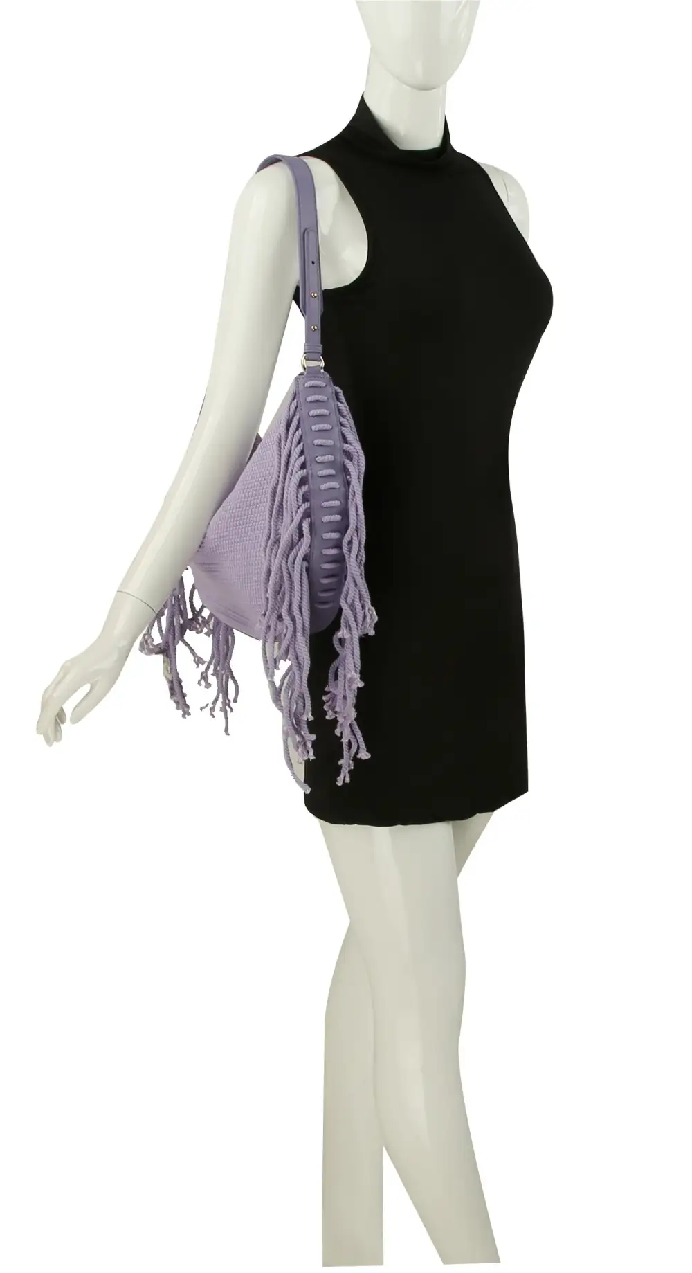 Curved Texture Fringe Shoulder Bag