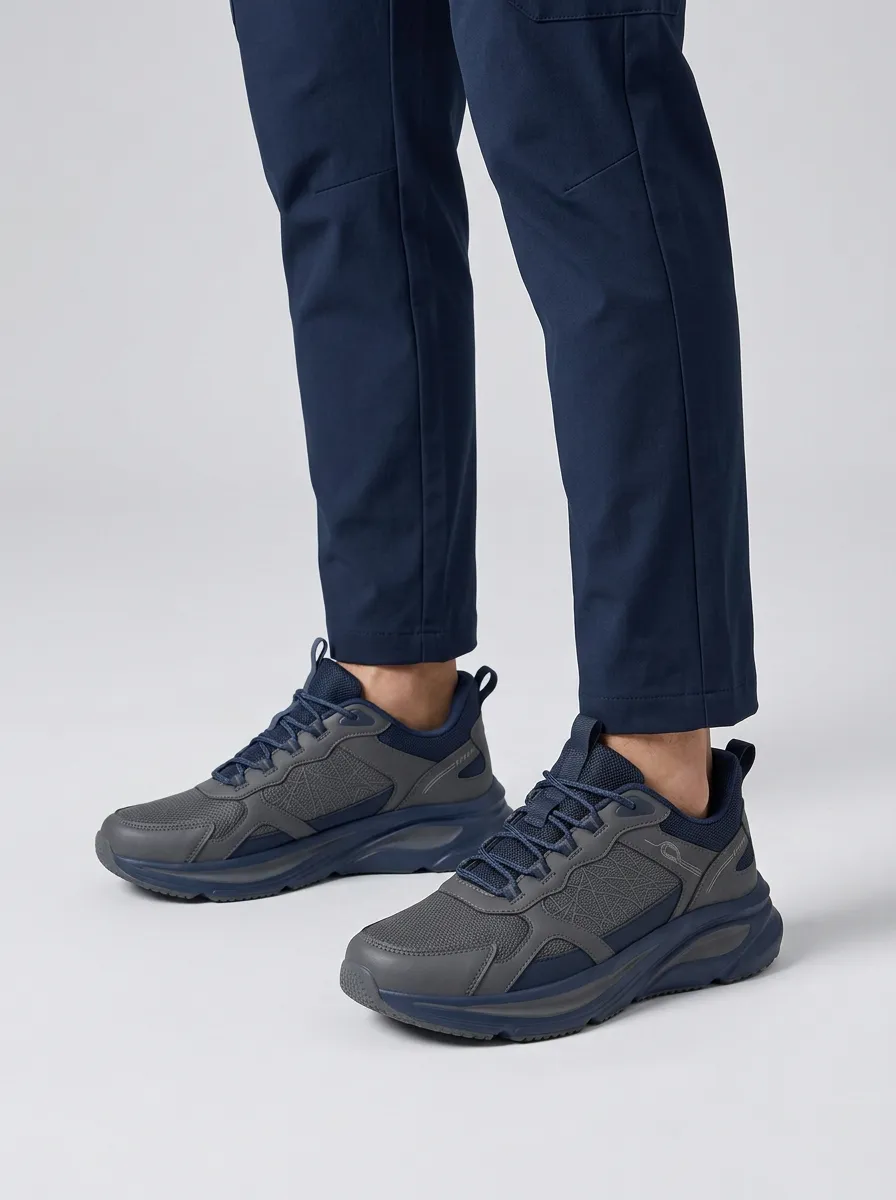 Men's Navy Geometric Pattern Navy Grey Athletic Sneakers