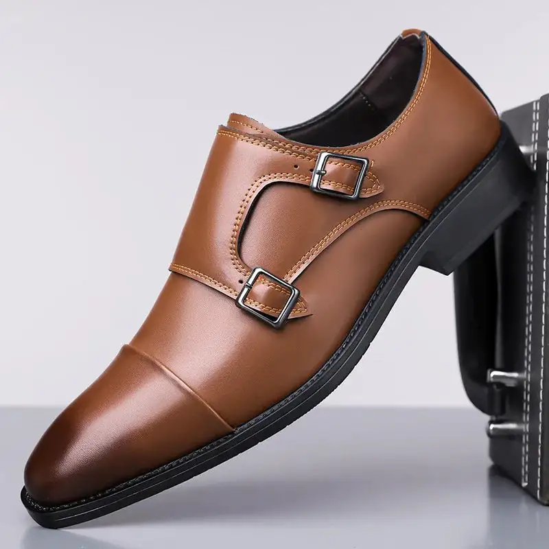 Leather Double-Buckle Dress Shoes
