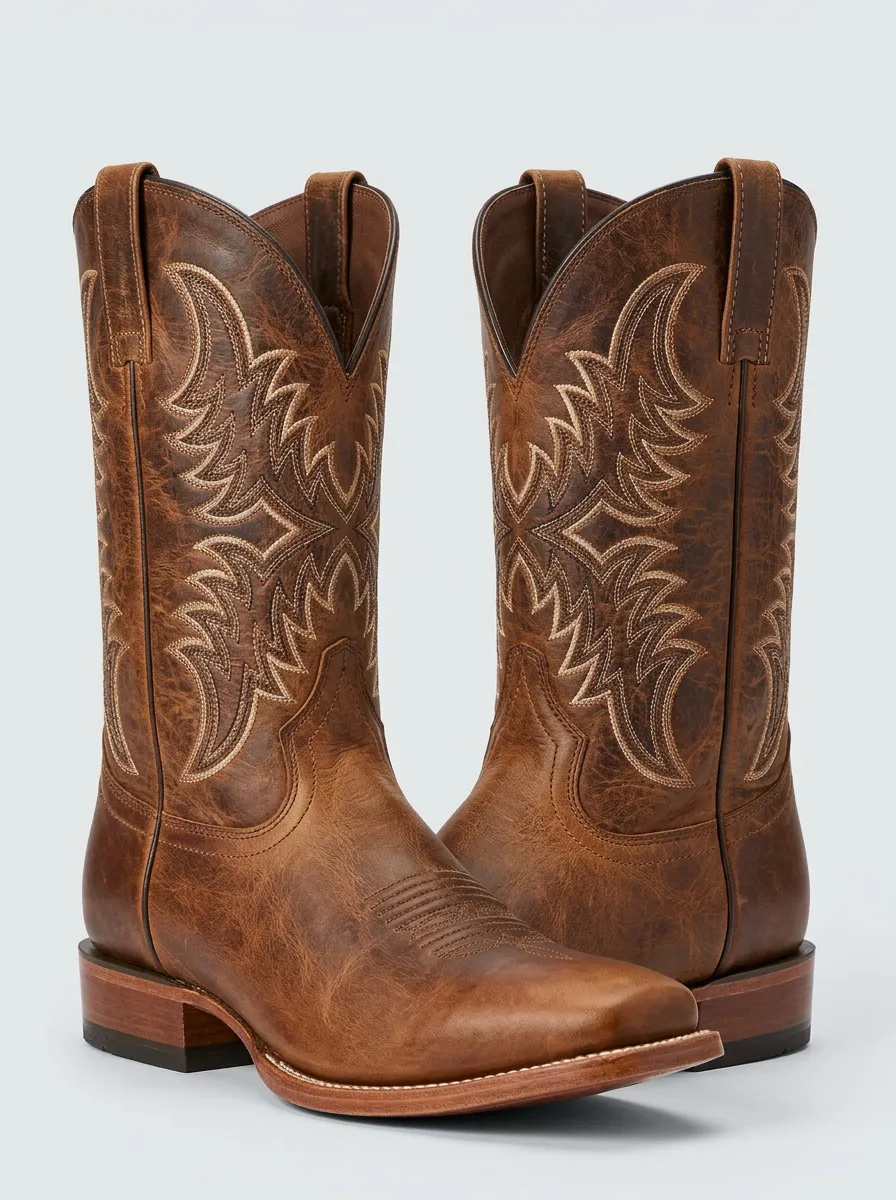 Southwestern Embroidered Leather-Look Heritage Look Men's Western Cowboy Boots