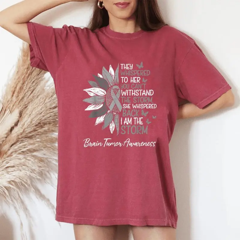 Motivational Brain Tumor Awareness Sunflower Ribbon Gray Women's Oversized Comfort T-Shirt