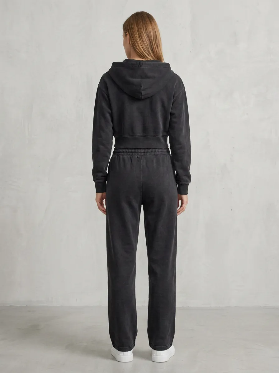 Cropped Zip-Up Sweatpants Sporty Women's Cropped Zip-Up Hoodie Jogger Active Set
