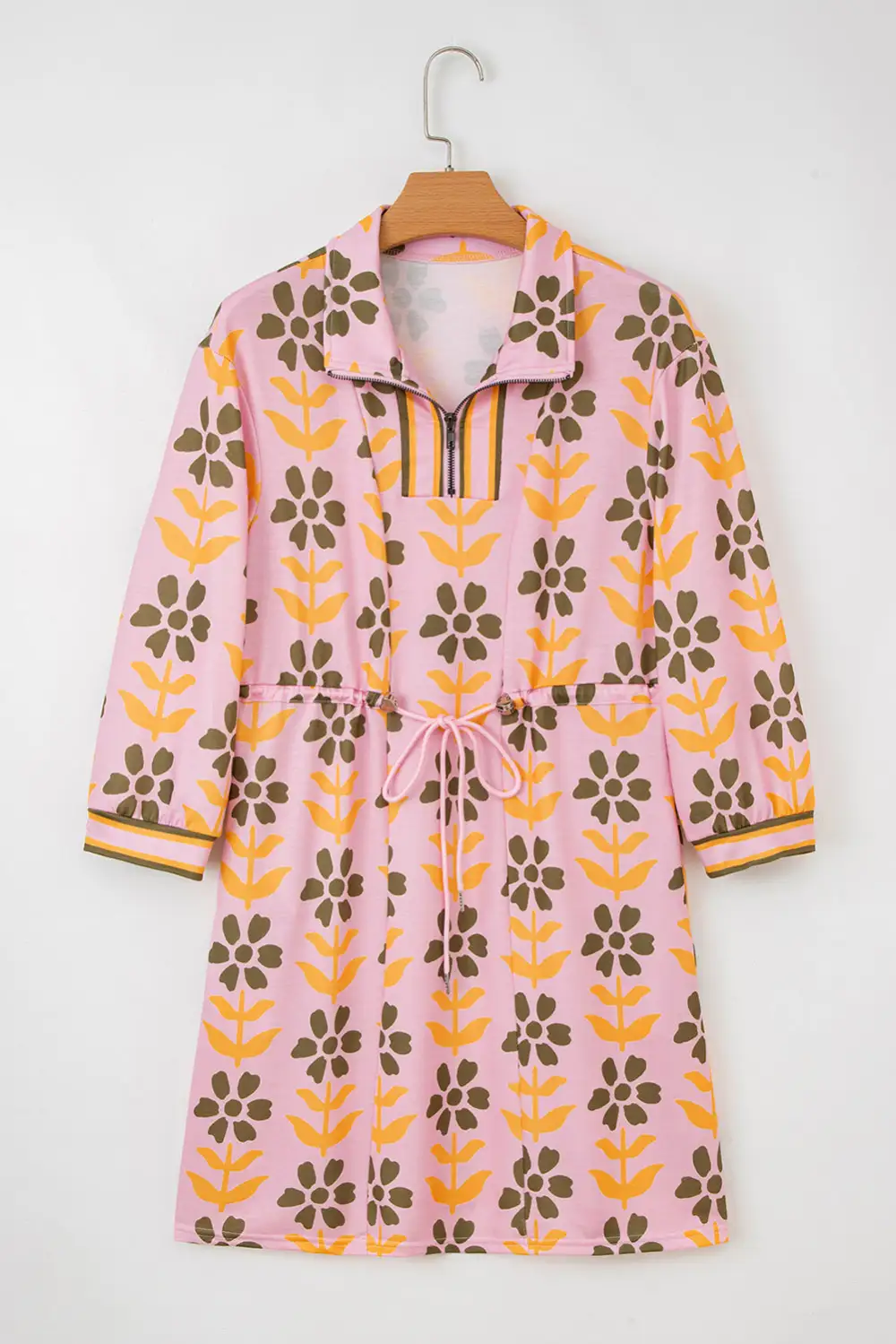 Floral Striped Zip Front Dress Casual