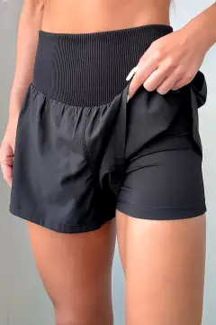High-Waist Solid Color Ribbed Patchwork High Waist Athletic Shorts