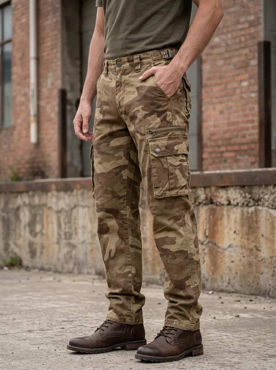 Men's Field Desert Camo Multi-Pocket Side-Adjuster Waist Cargo Pants