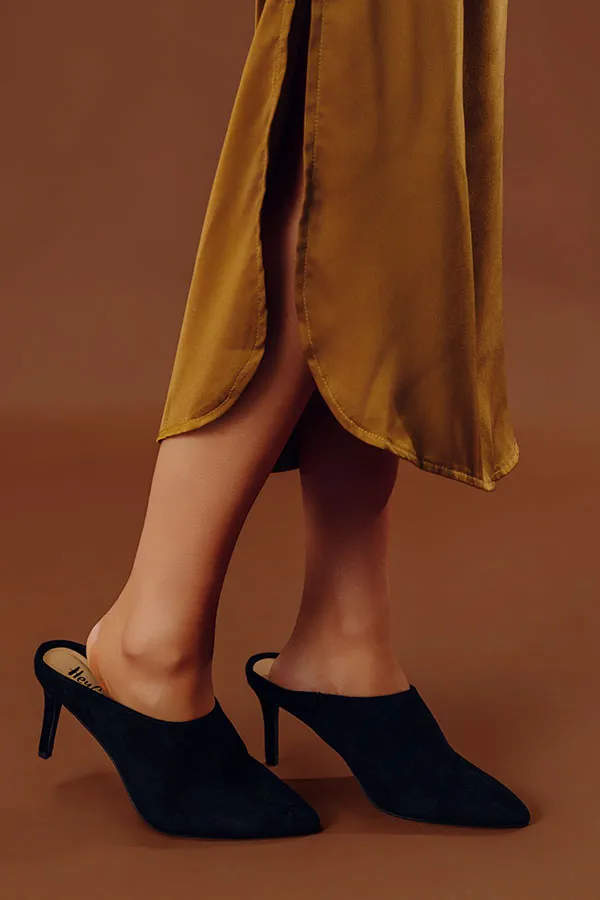 Faux Suede Pointed Toe Slip On Mules