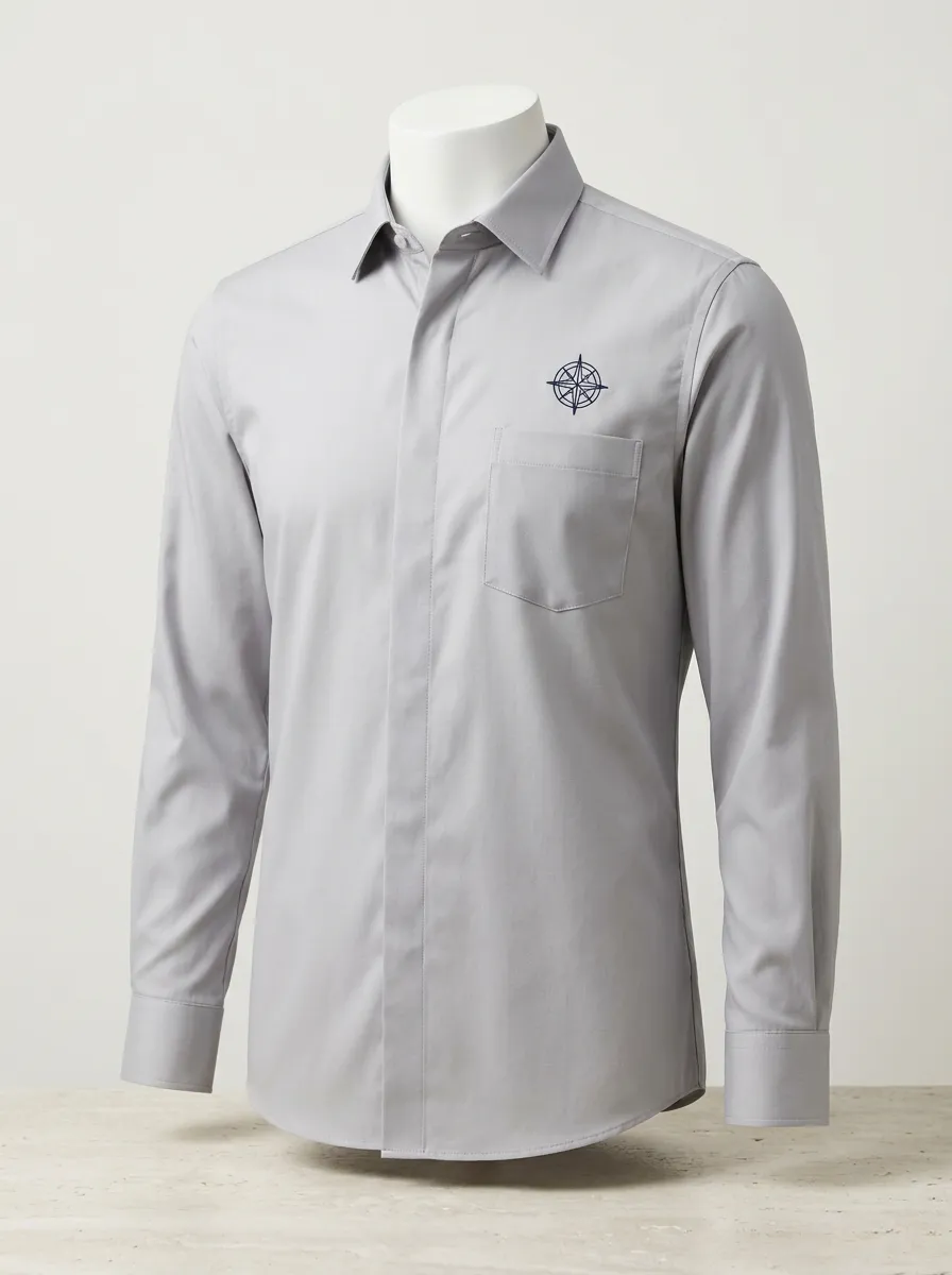 Men's Nautical Travel Compass Printed Non-Iron Cotton Shirt