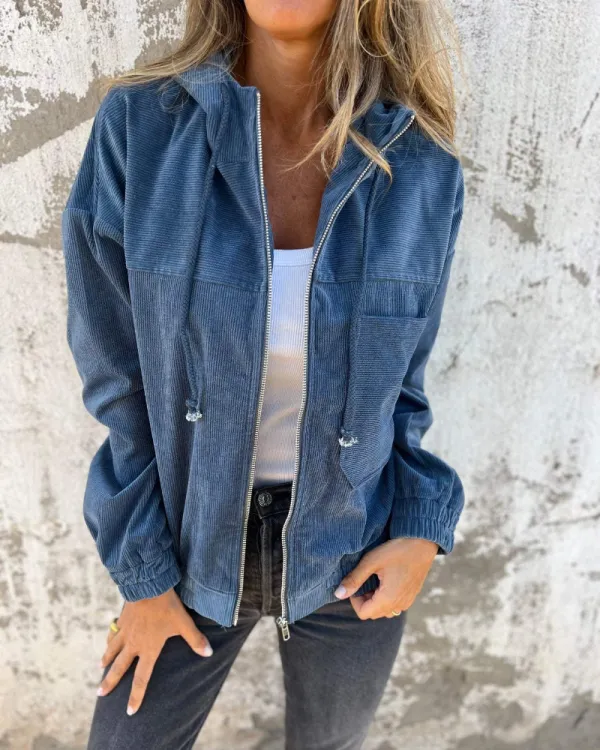 Hooded Corduroy Knit Jacket