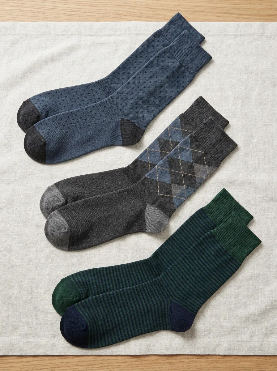 Men's Classic Polka Dot Argyle Striped Pattern Socks Set