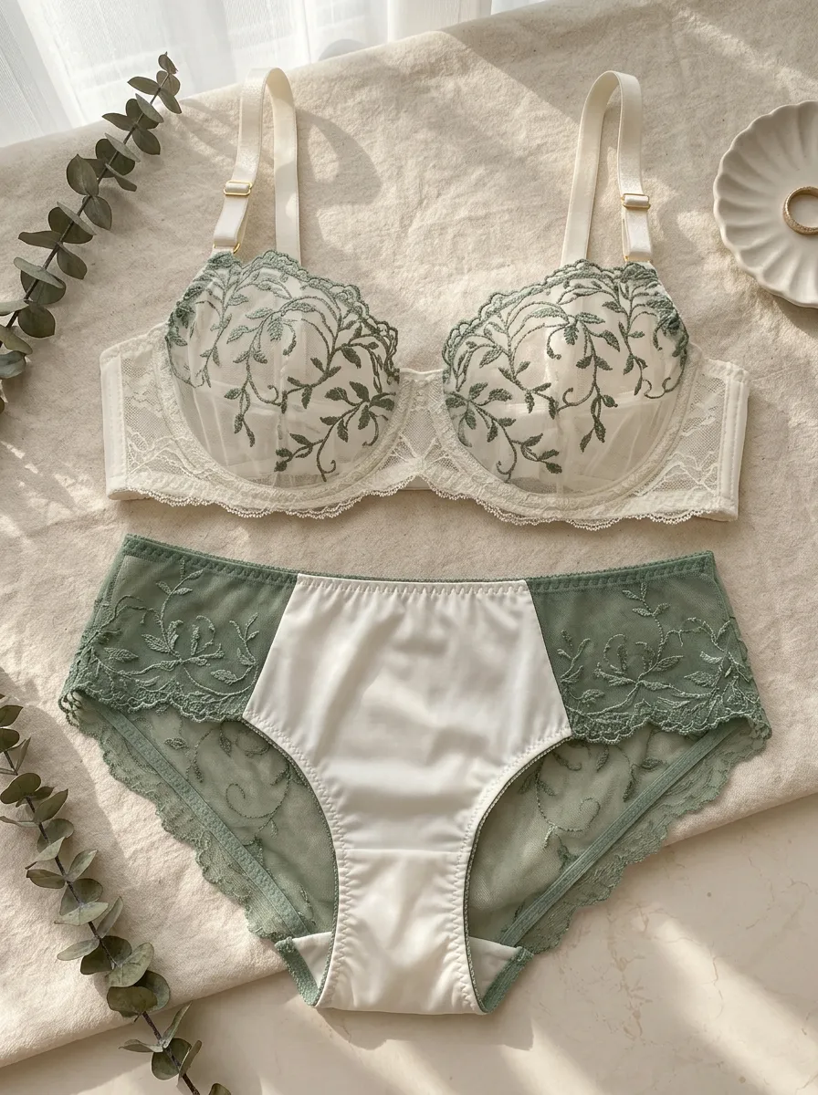 Women's Floral Embroidery Lace Embroidered Mesh Lingerie Set