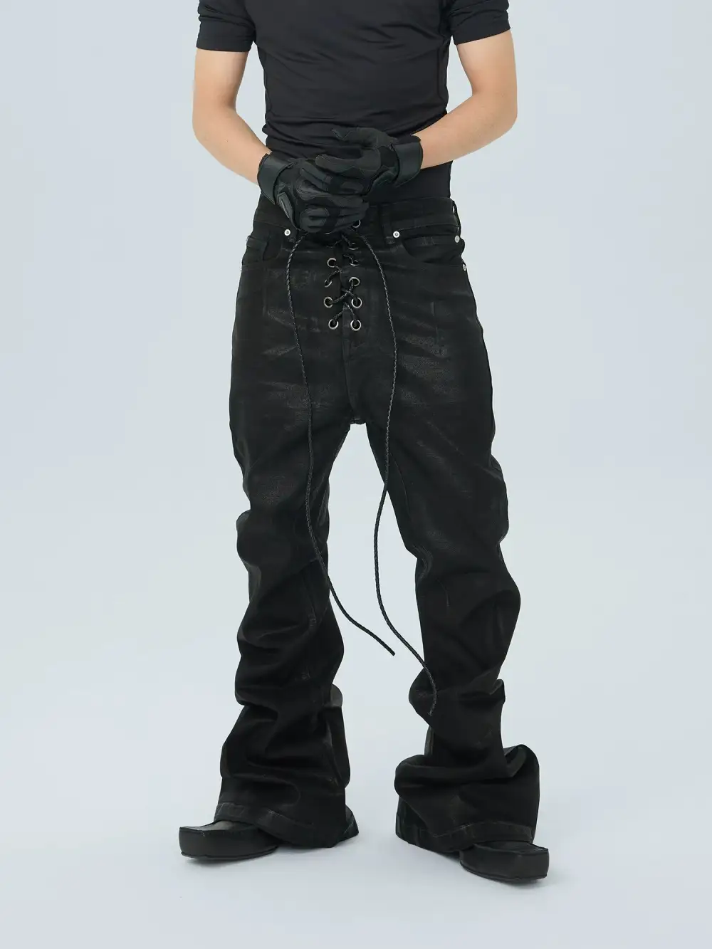 Obsidian Corset-Lace Stacked Jeans