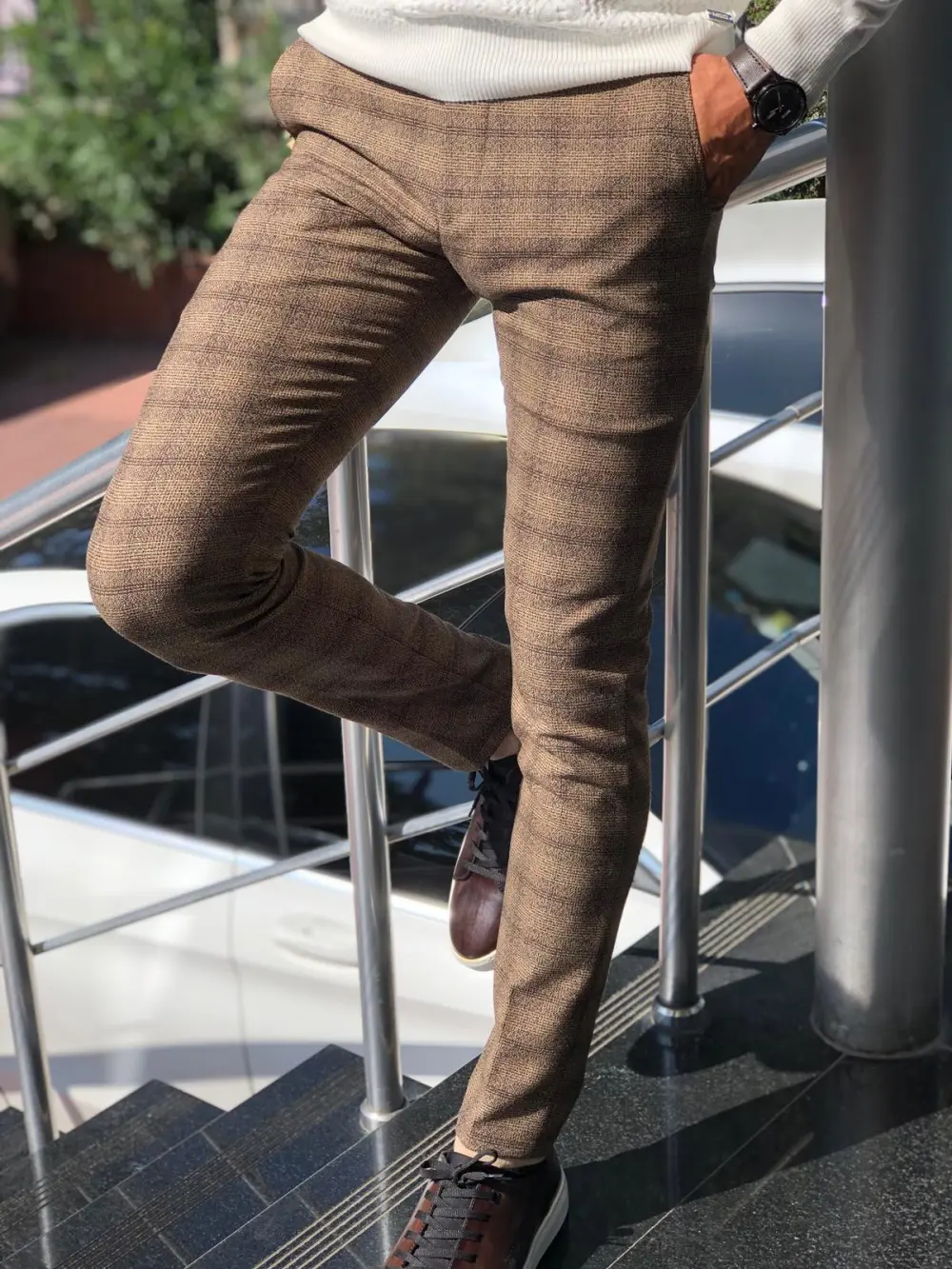 Refined Everyday Slim Fit Plaid Tailored Trousers