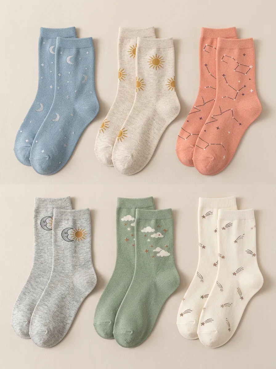 Women's Celestial Sun-Moon Crew Sock Set