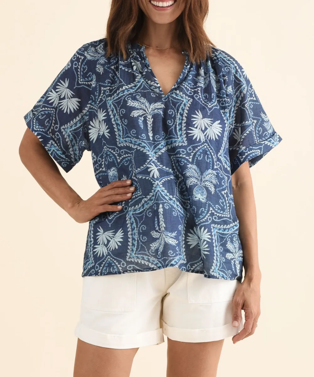 Cotton Floral V-Neck Relaxed Fit Top
