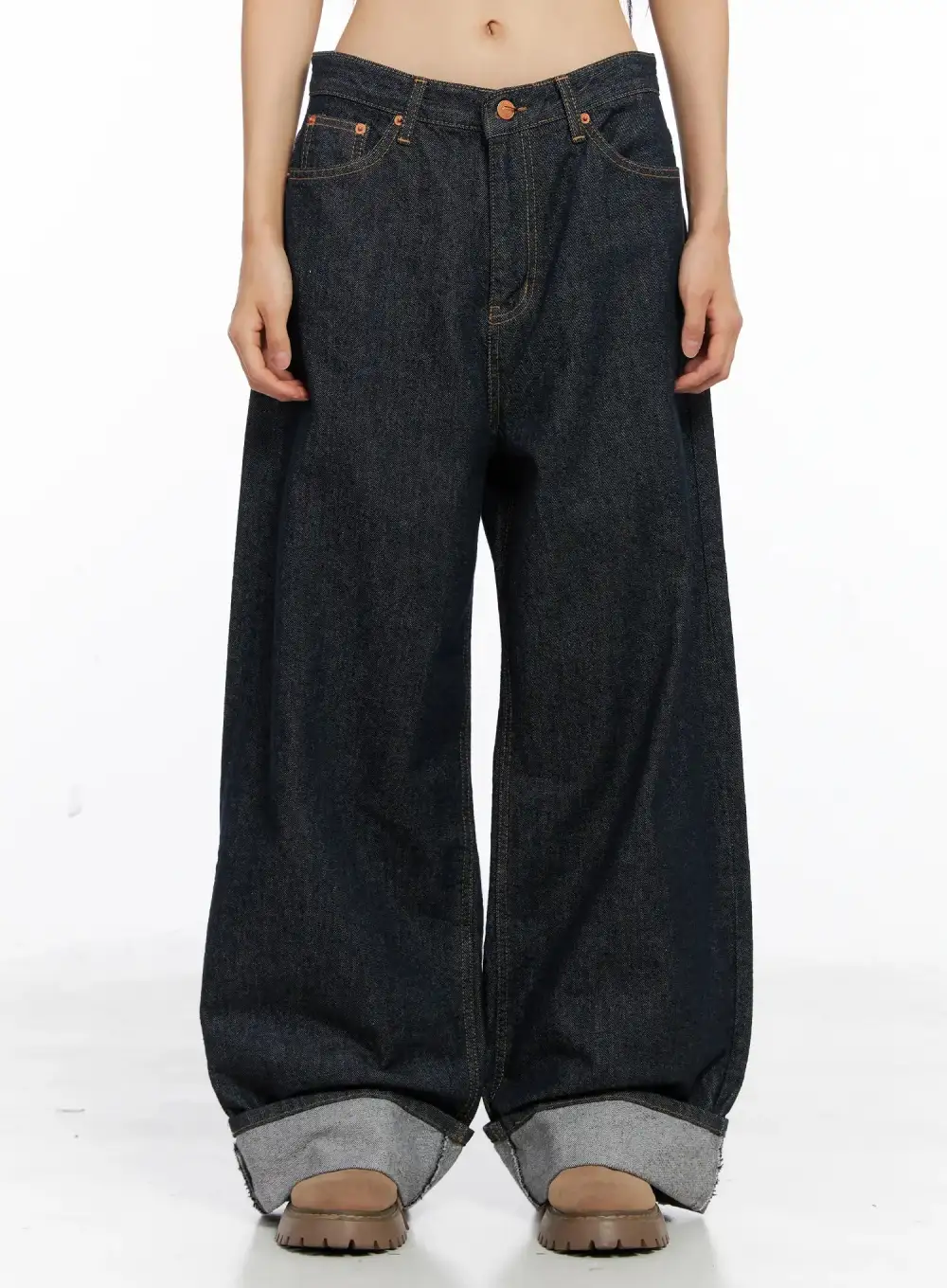 Cuffed Wide-Leg Jeans