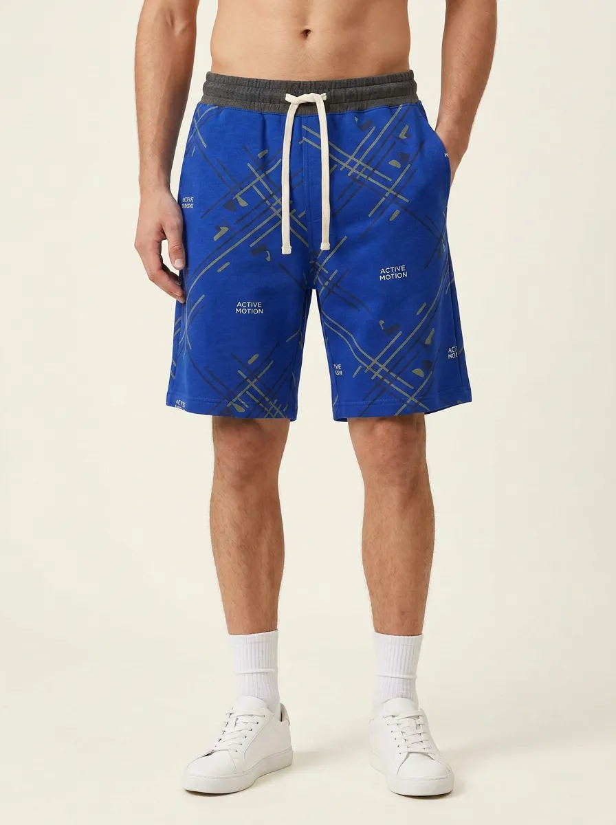 Men's Geometric Running Drawstring Lounge Printed Sweat Shorts