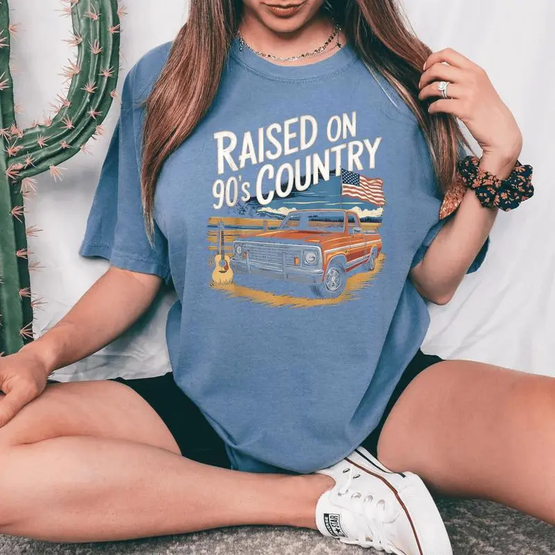 Raised On 90S Country Music Cowgirl Cowboy Women's Oversized Comfort T-Shirt