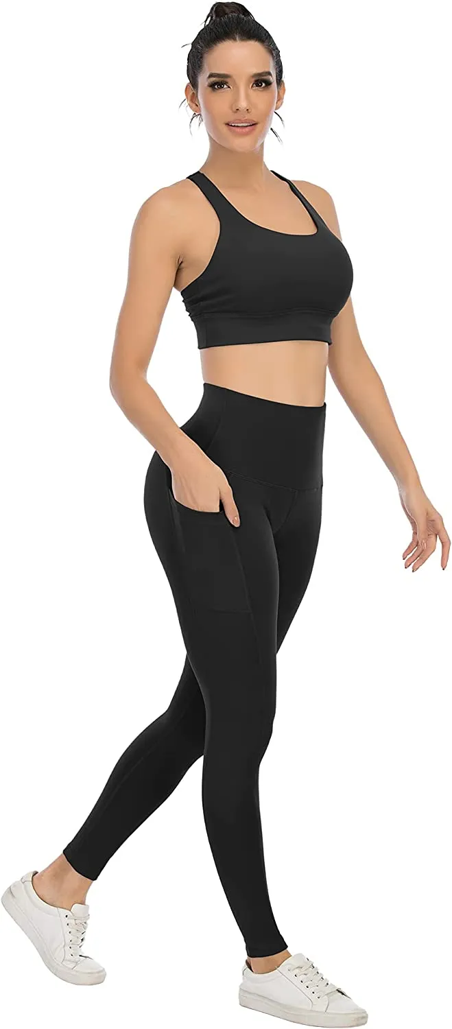 YOUNGCHARM 4 Pack Leggings with Pockets for Women,High Waist Tummy Control Workout Yoga Pants