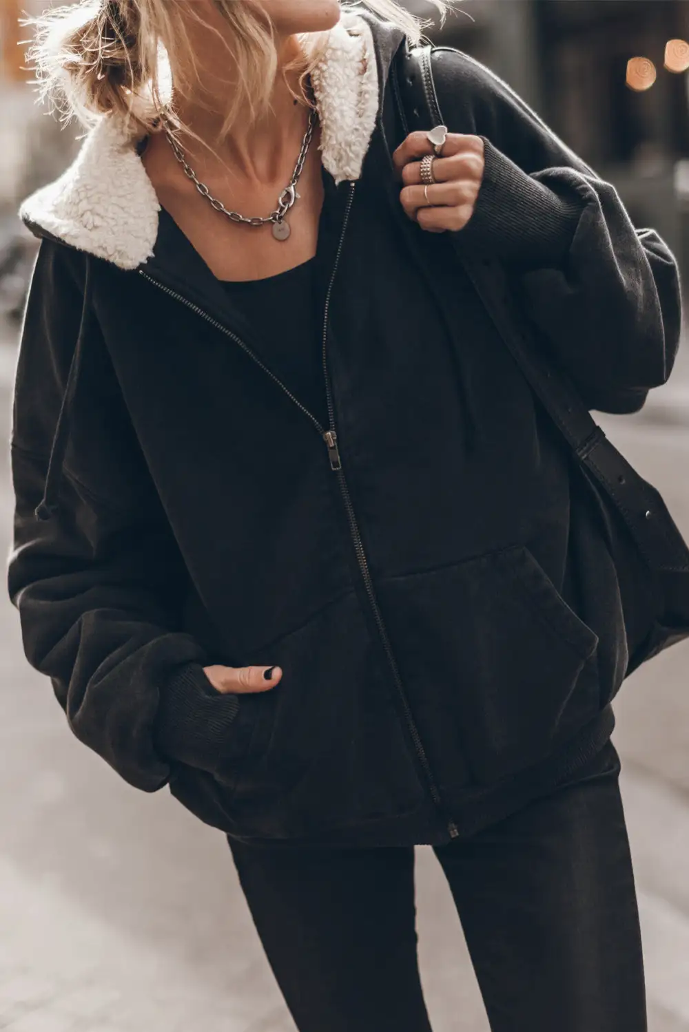 Sherpa Athleisure Zip Up Hooded Top
