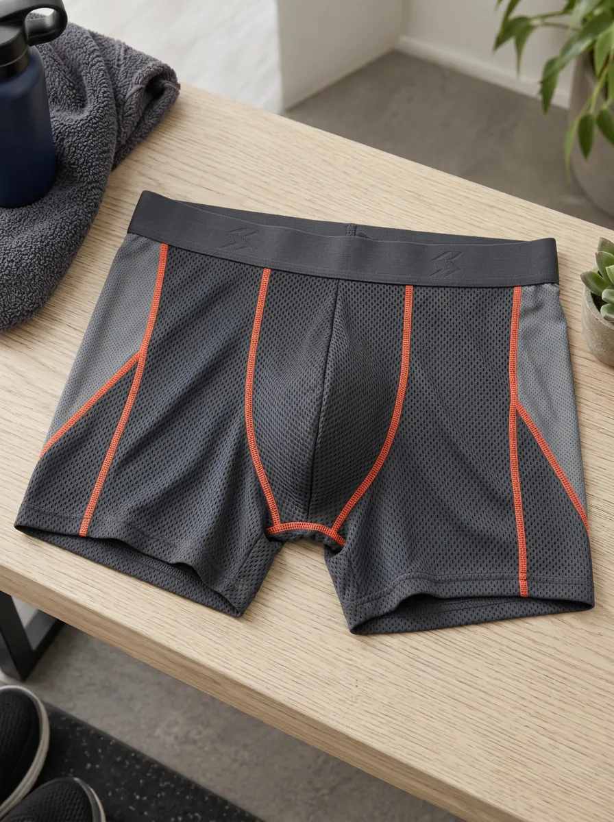 Men's Athletic Sports Mesh Orange Stitched Boxer Briefs