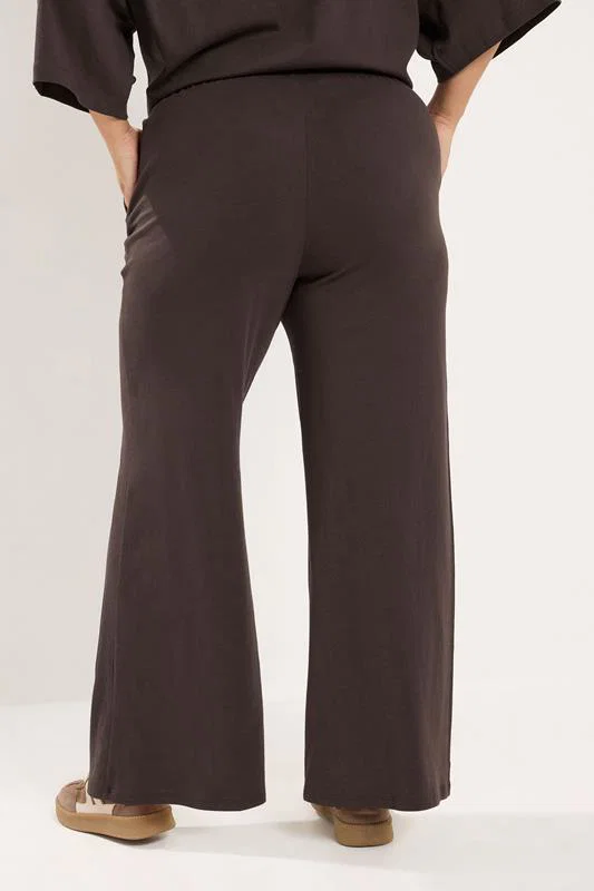 Chocolate Brown Jersey Wide Leg Trousers detail 2