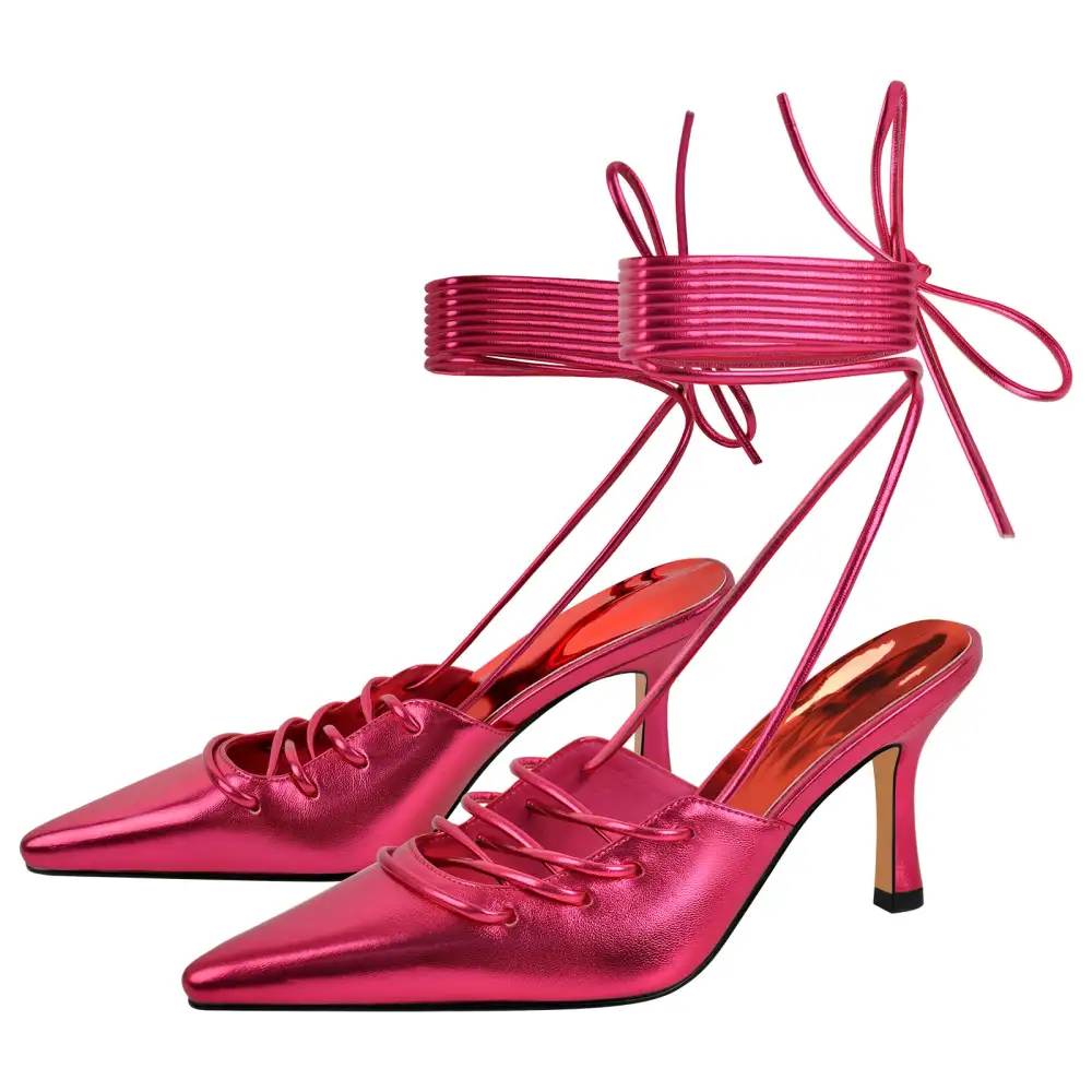 Lace Detail Pointed Toe Stiletto Lace Up Pumps