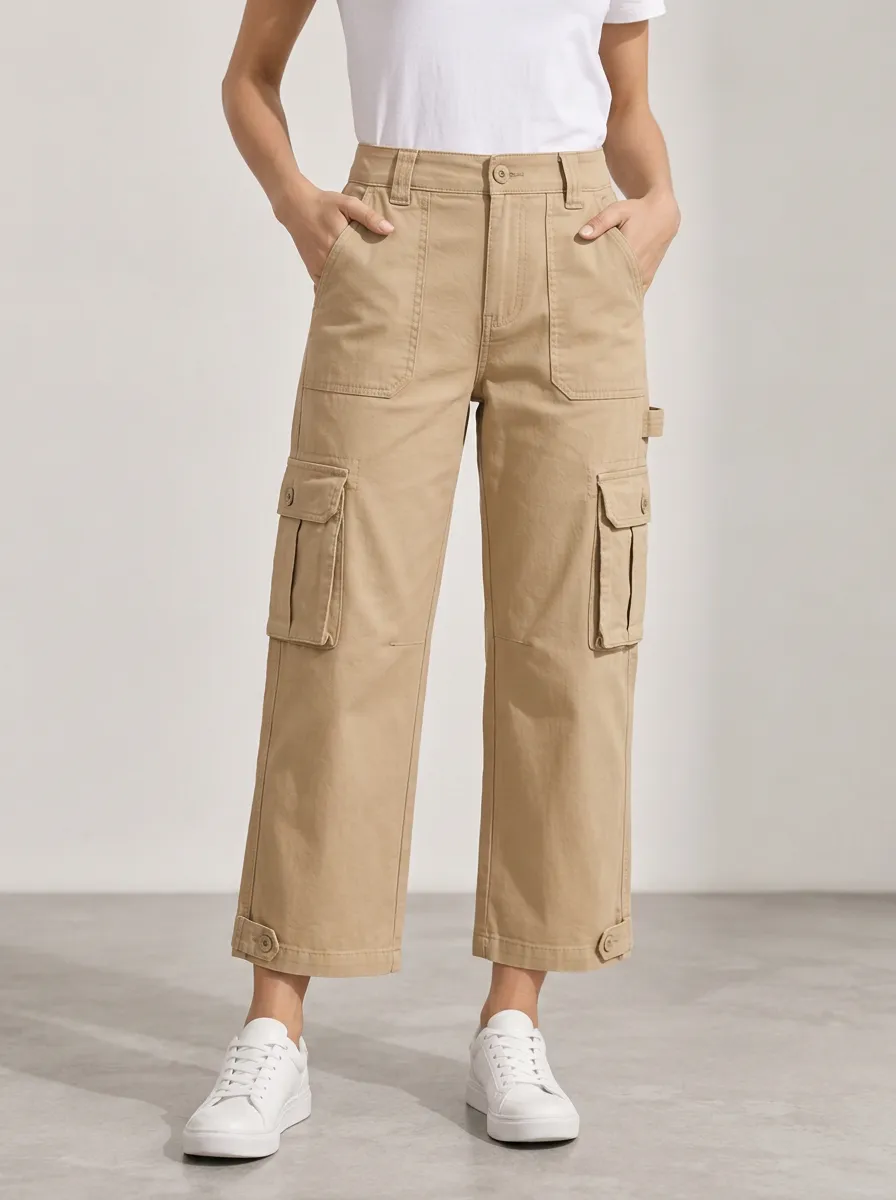 Women's Workwear Inspired Multi-Pocket Utility Capri Pants