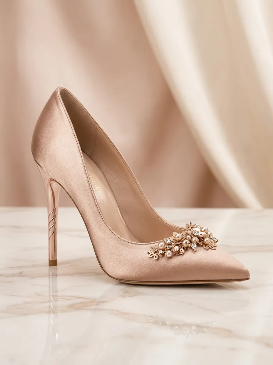 Pearl Floral Bridal Women's Formal High Heels