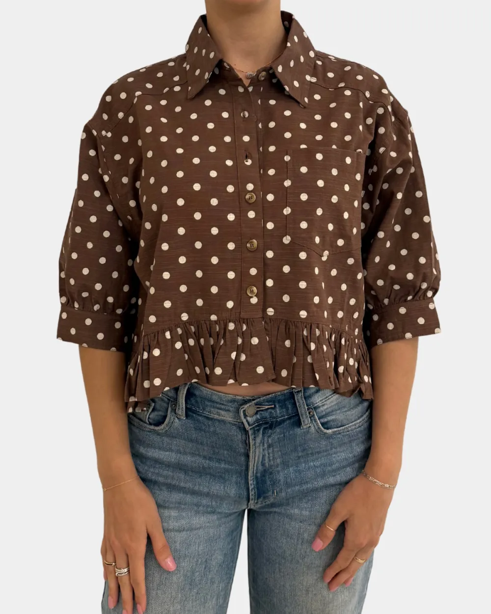 Polka Dot Ruffled Hem Blouse
