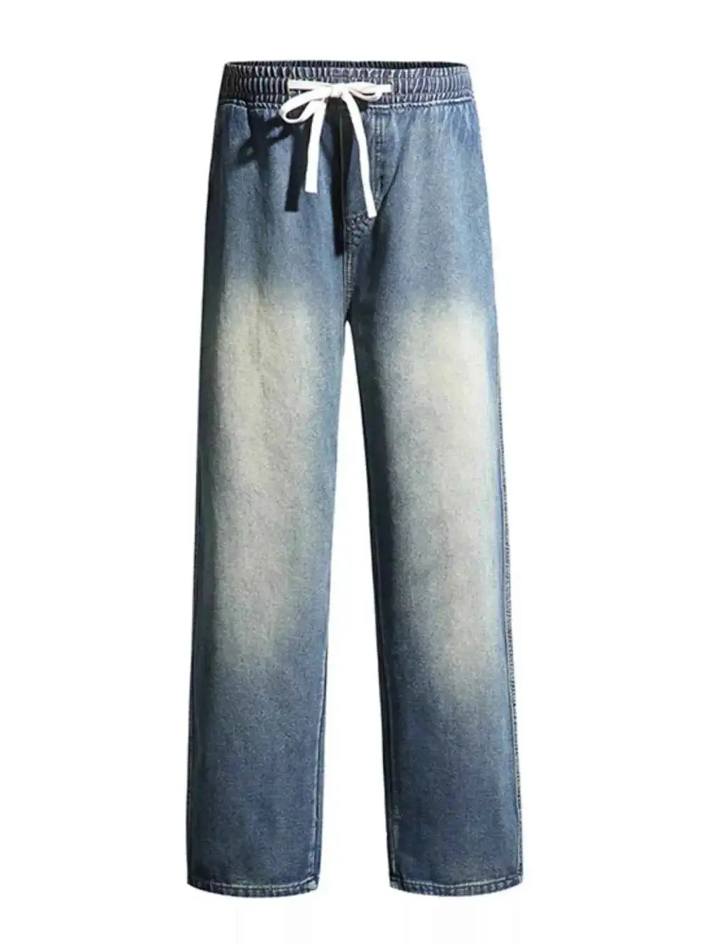 Washed Wide Leg Drawstring Jeans