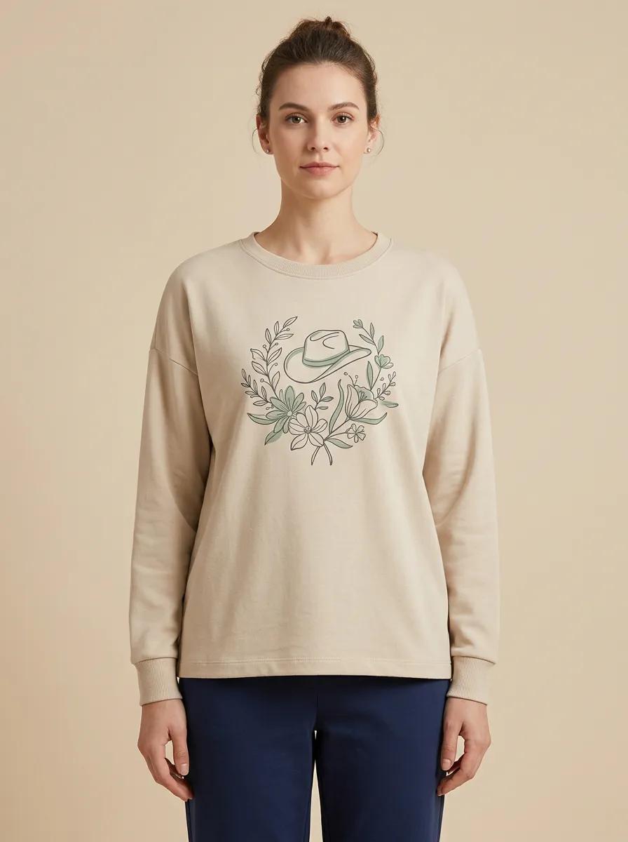 Women's Cowgirl Graphic Print Crew-Neck Sweatshirt
