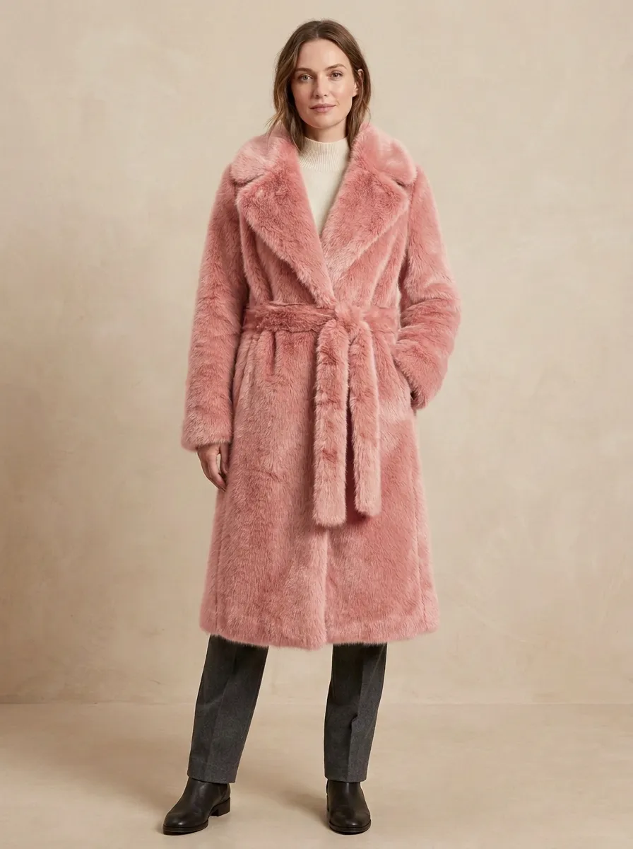 Classic Faux Fur Belted Coat