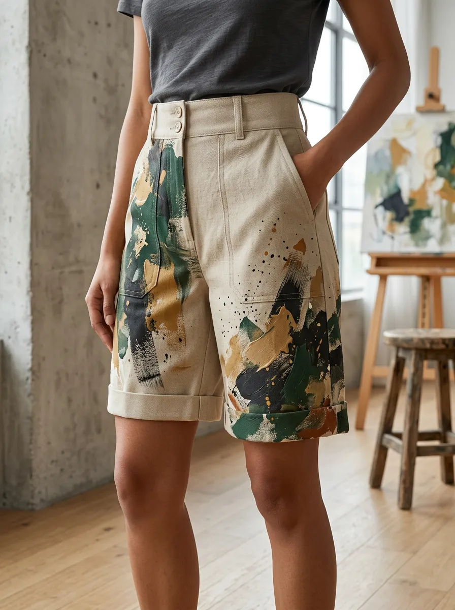 Women's Abstract Art Lover Paint Splatter Printed Shorts