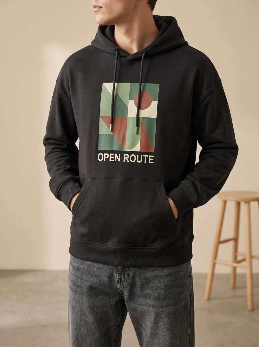 Men's Modern Open Route Geometric Abstract Print Hoodie