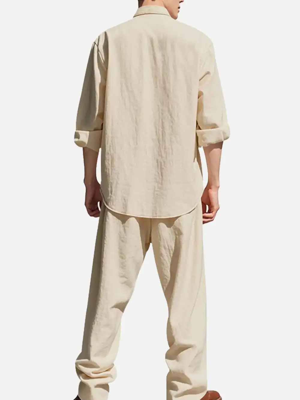 Linen Long Sleeve Elastic Waist Wide Leg Set Slow Living Linen Ensemble