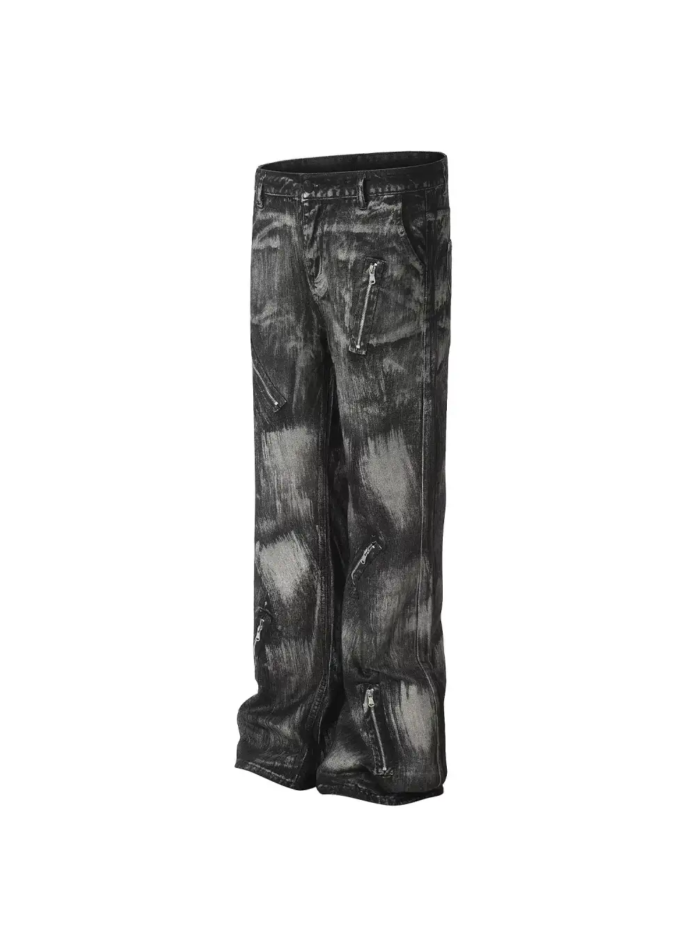 Flared Waxed Zip-Detail Jeans