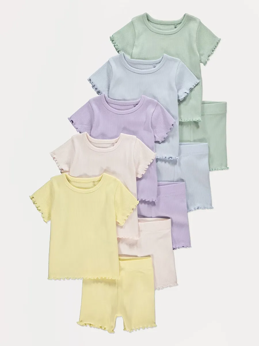 Pastel Ribbed T-Shirt and Cycling Shorts Outfit 5 Pack