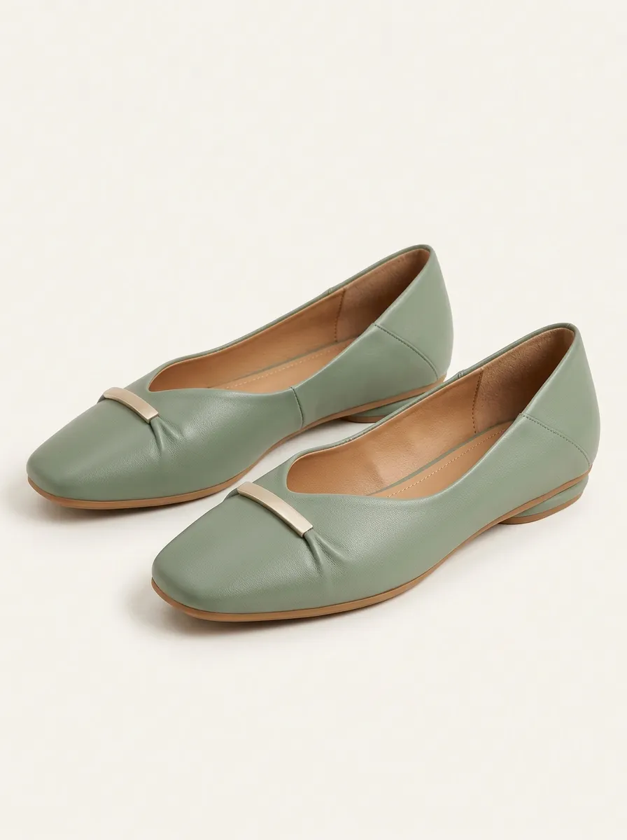 Women's Sage Green Shoes with Contemporary Square Toe Styling